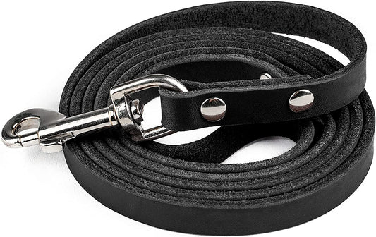 Dog Leash and Collar - Distressed Genuine Leather - Suitable for All Pet Sizes - Leather Leash - Premium Quality Dog Leash - 5 Ft Soft Leather Leash - Modern Dog Collar Leash - Black