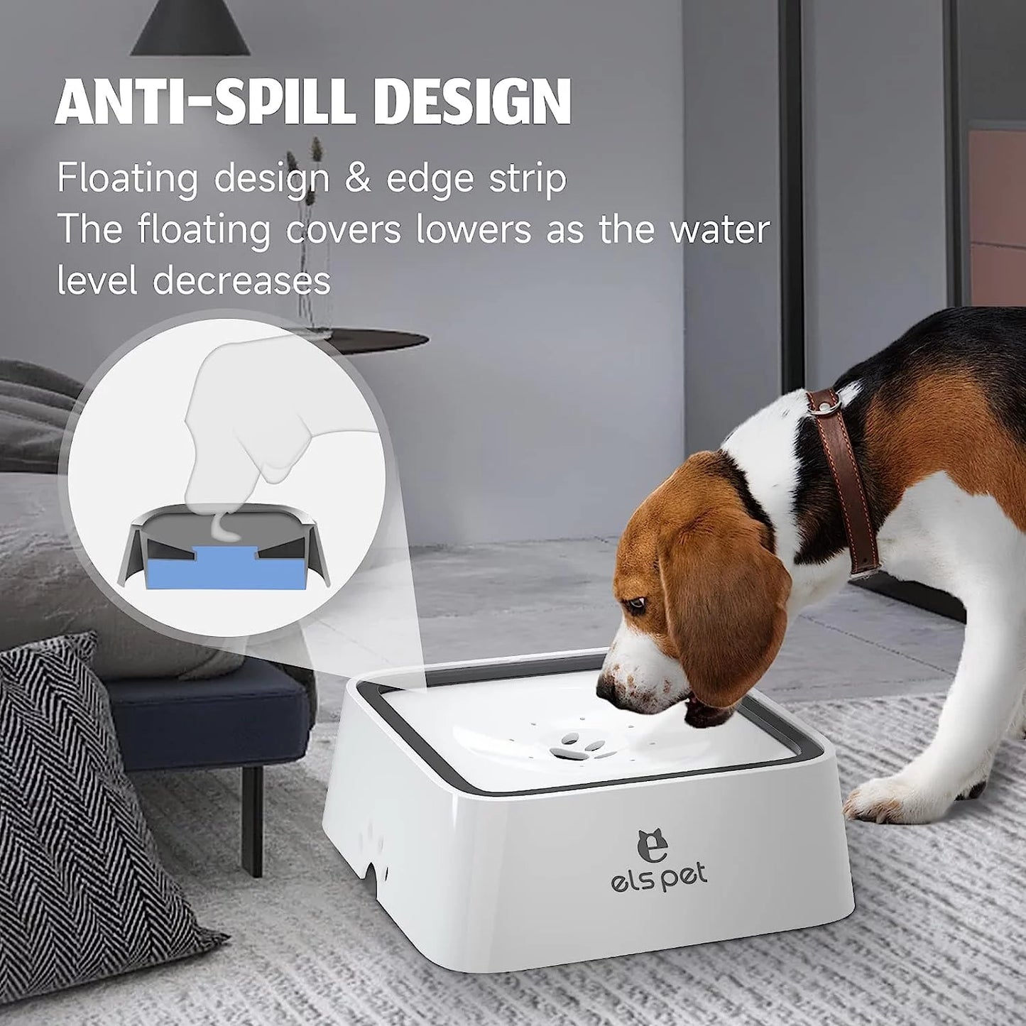 Dog Water Bowl 70Oz Dog Water Dispenser No-Spill Dog Slow Water Feeder White