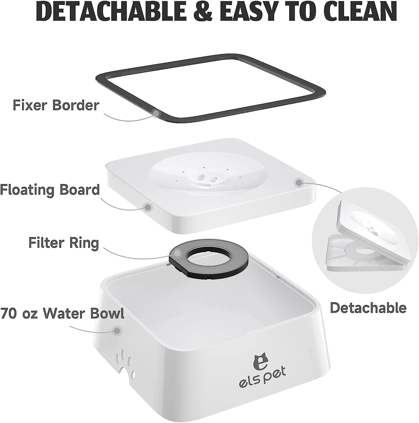 Dog Water Bowl 70Oz Dog Water Dispenser No-Spill Dog Slow Water Feeder White