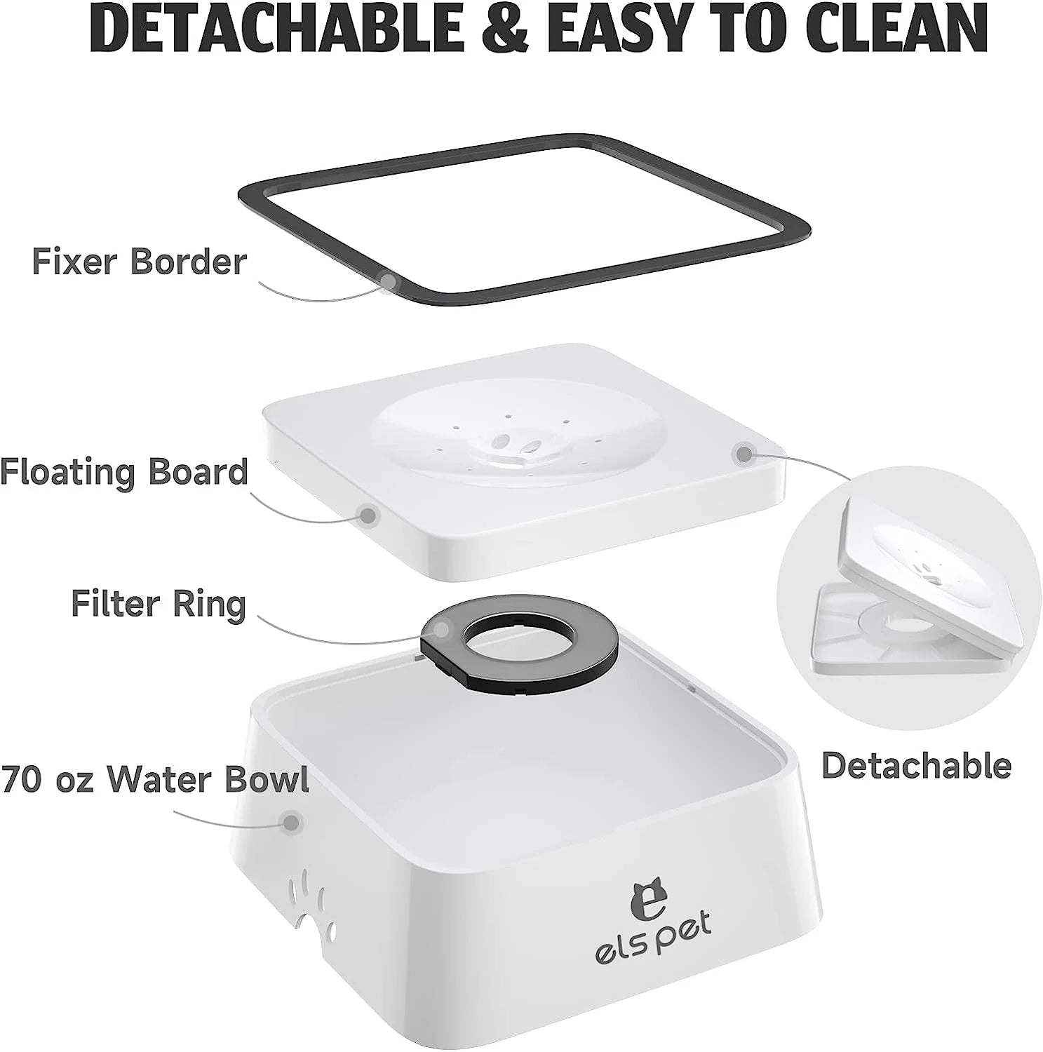 Dog Water Bowl 70Oz Dog Water Dispenser No-Spill Dog Slow Water Feeder White