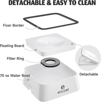 Dog Water Bowl 70Oz Dog Water Dispenser No-Spill Dog Slow Water Feeder White