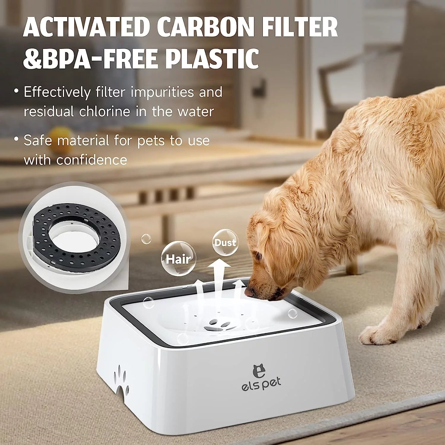 Dog Water Bowl 70Oz Dog Water Dispenser No-Spill Dog Slow Water Feeder White